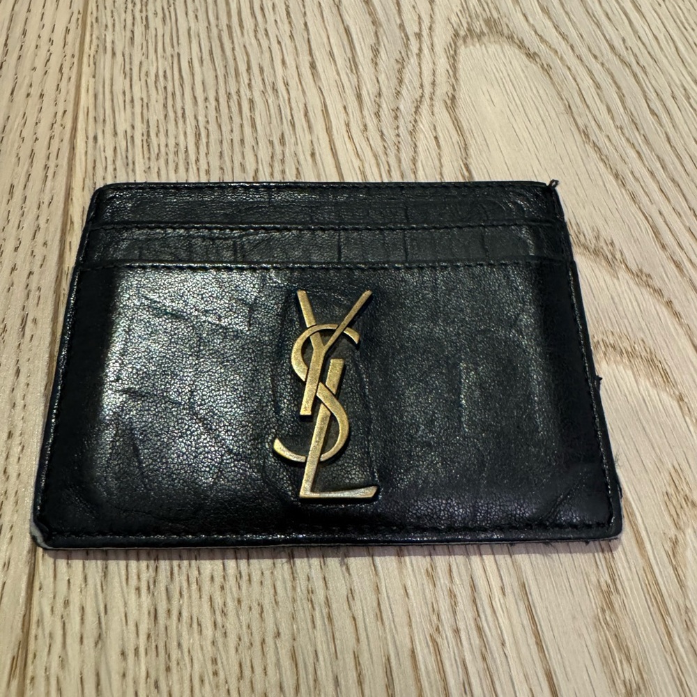 Yves Saint Laurent Black Card Holder with Gold Logo